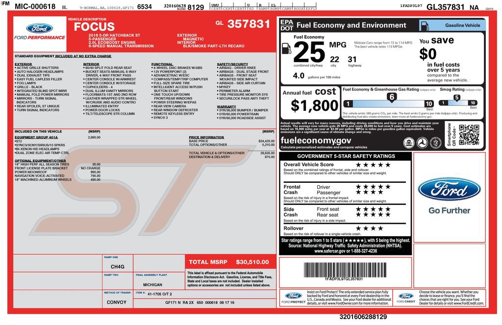 Used 2016 Ford Focus ST w/ Equipment Group 401A FWD image 10