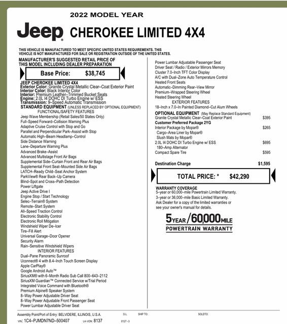 Used 2022 Jeep Cherokee Limited w/ Mopar Interior Package image 6