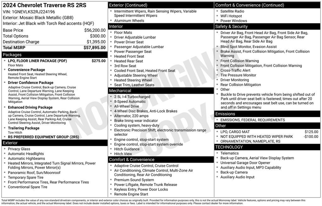 Used 2024 Chevrolet Traverse RS w/ LPO, Floor Liner Package image 3