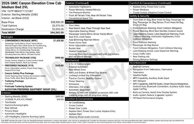 Used 2026 GMC Canyon Elevation w/ Convenience Package RWD image 38
