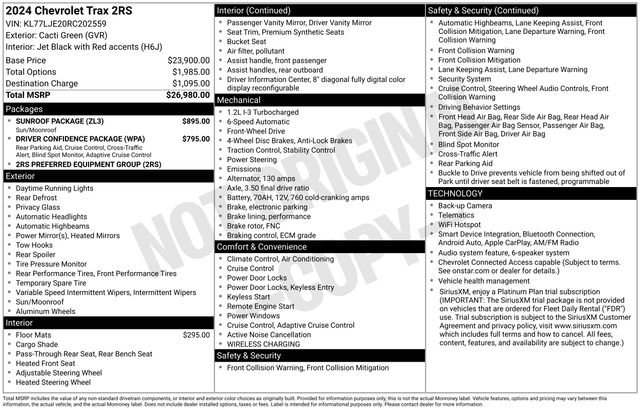 Certified 2024 Chevrolet Trax RS w/ Sunroof Package FWD image 6