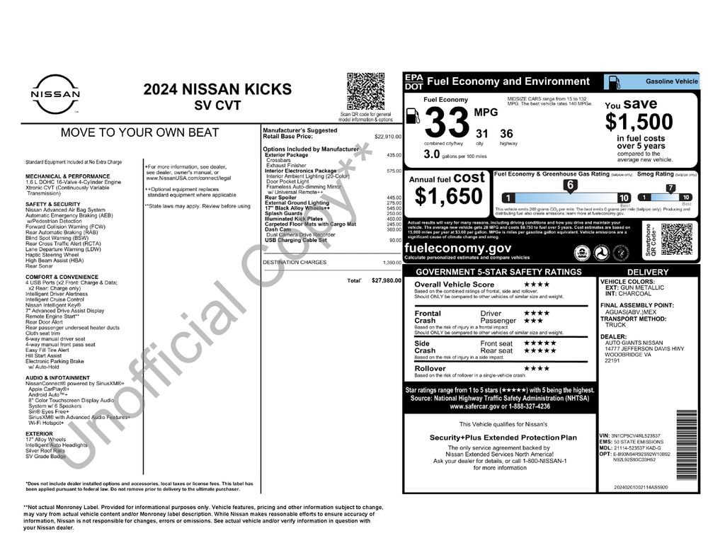 Used 2024 Nissan Kicks SV w/ Interior Electronics Package FWD image 3