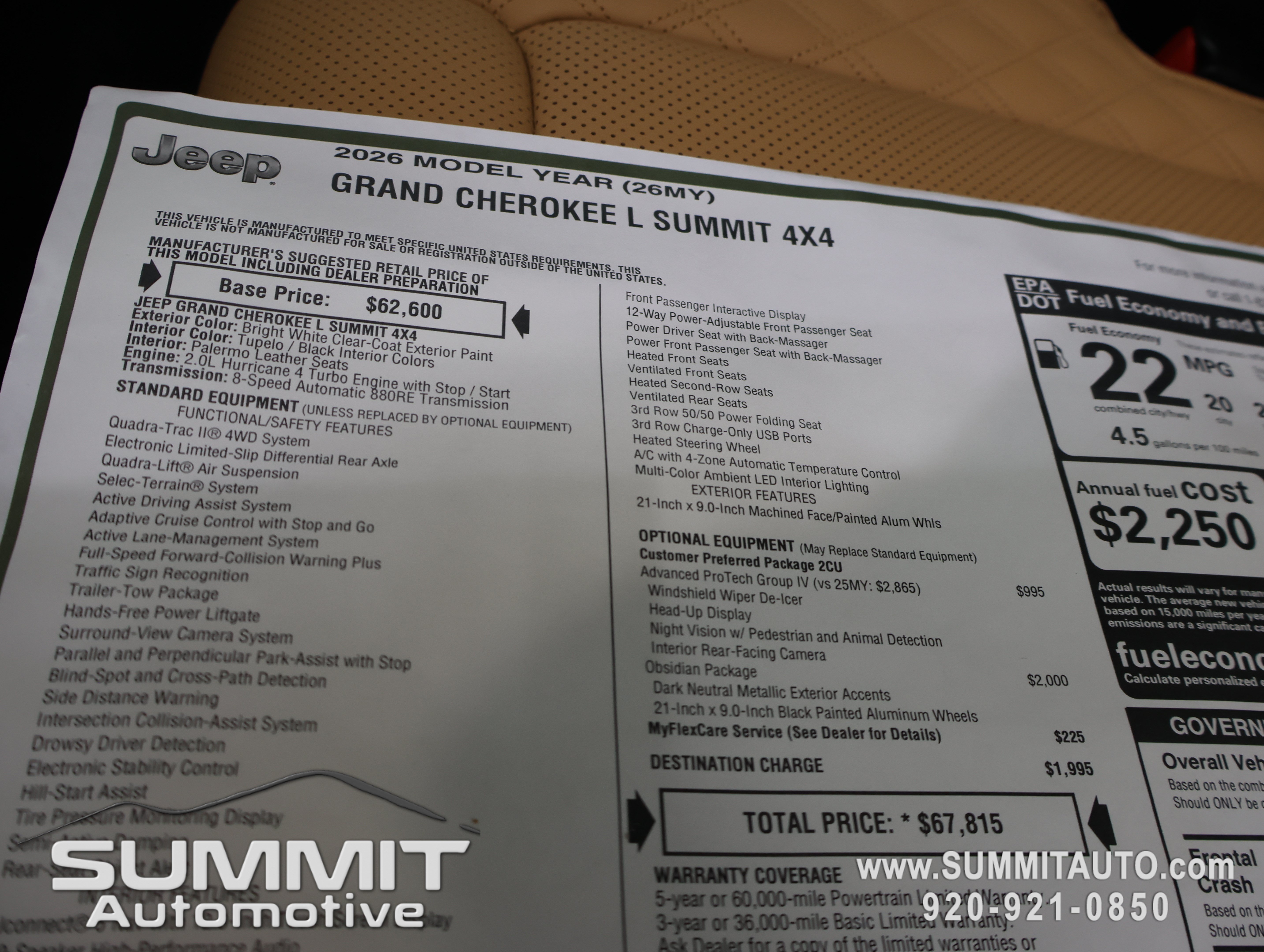 New 2026 Jeep Grand Cherokee L Summit w/ Obsidian Package AWD/4WD image 45
