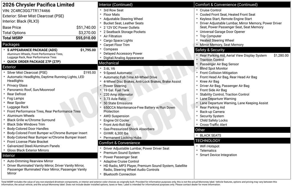 New 2026 Chrysler Pacifica Limited w/ S Appearance Package image 2