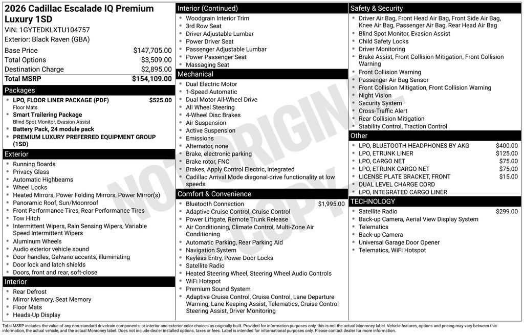 New 2026 Cadillac Escalade IQ Luxury 2 w/ LPO, Floor Liner Package AWD/4WD image 52