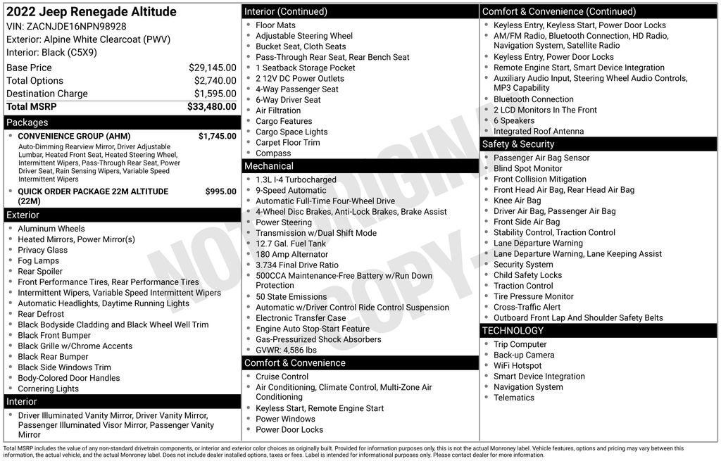Certified 2022 Jeep Renegade Altitude w/ Convenience Group AWD/4WD image 7