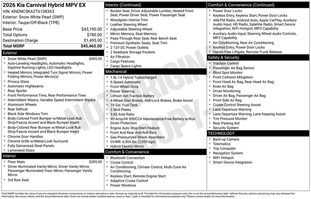 New 2026 Kia Carnival EX image 4