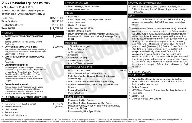 New 2027 Chevrolet Equinox RS w/ Safety and Technology Package AWD/4WD image 4