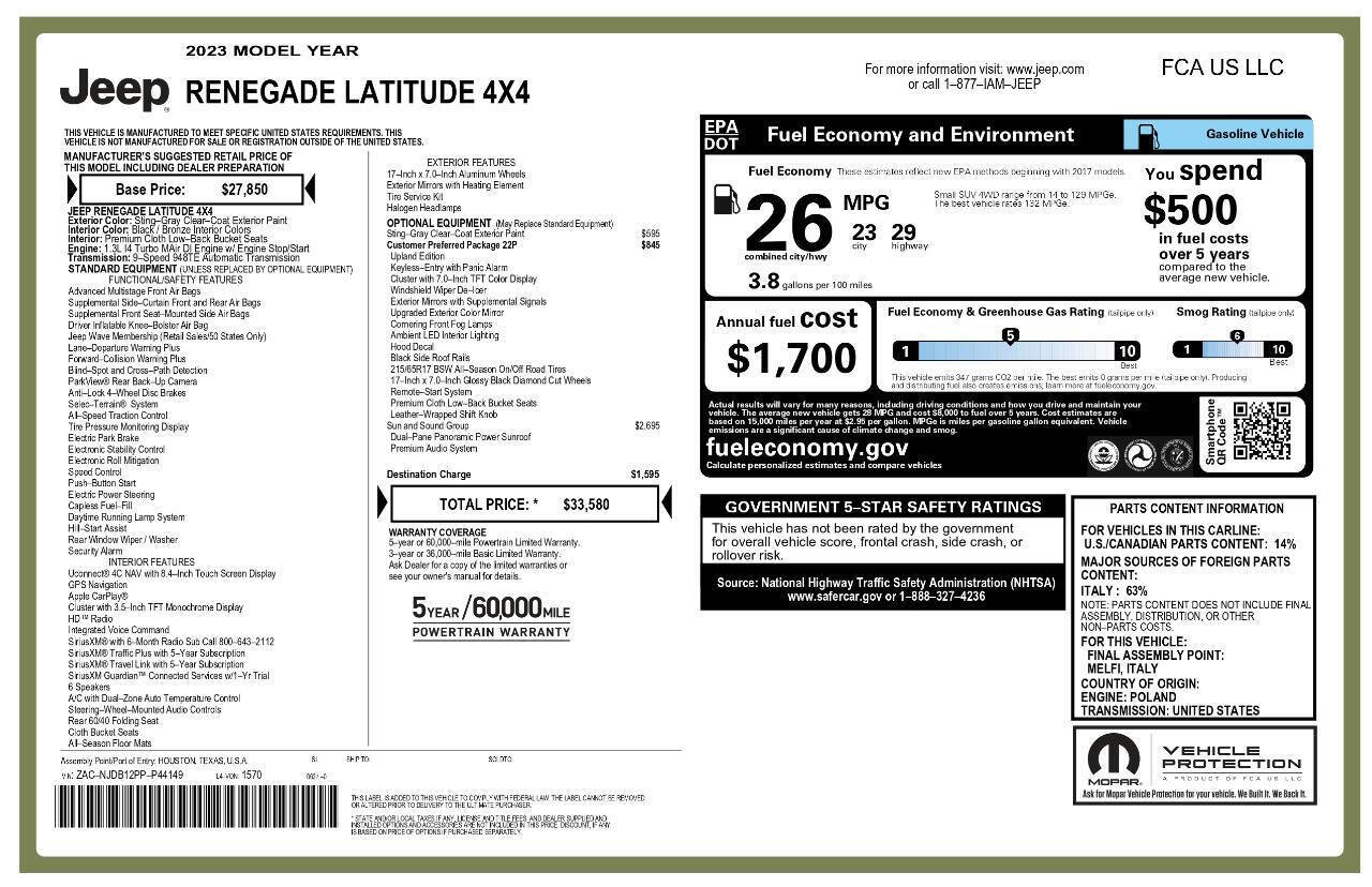 Used 2023 Jeep Renegade Latitude w/ Sun/Sound Group image 2