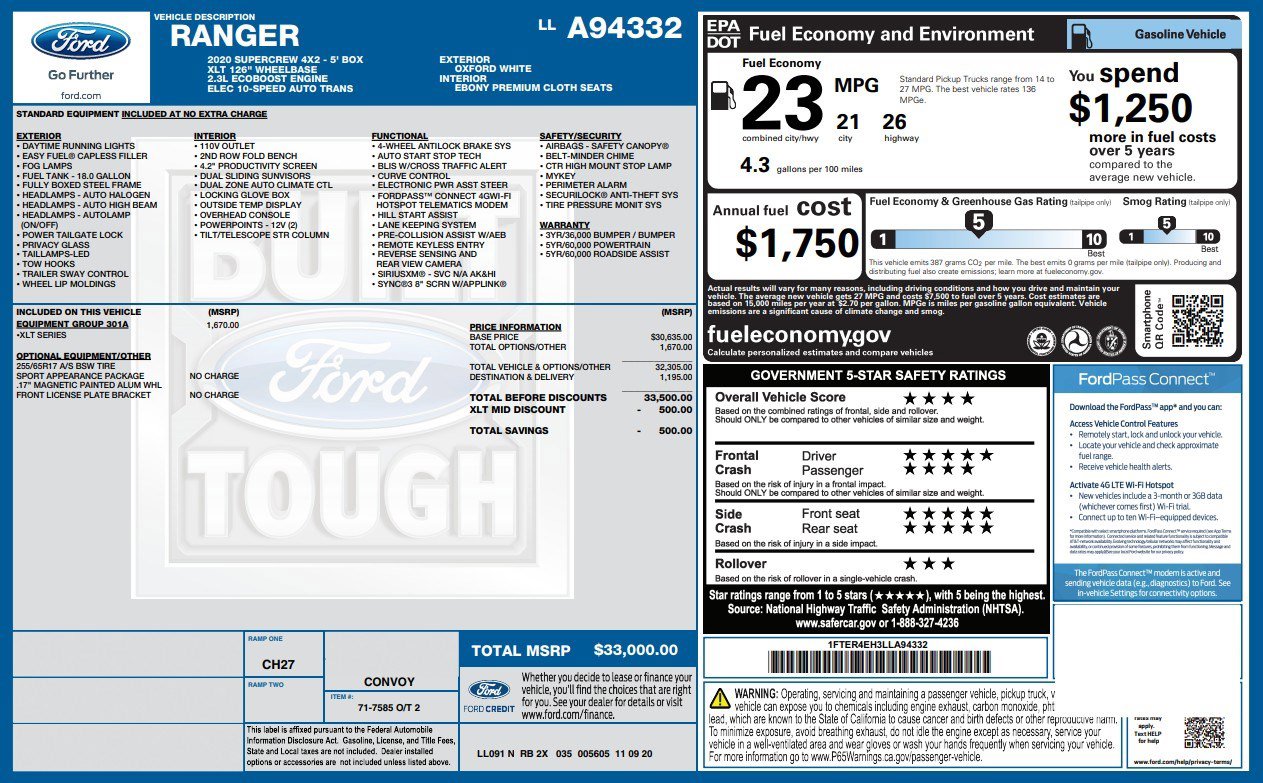 Used 2020 Ford Ranger XLT w/ Equipment Group 301A Mid image 4