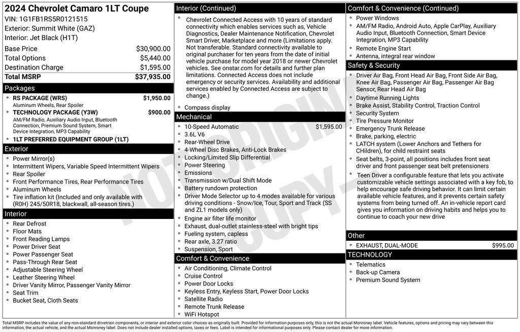 Used 2024 Chevrolet Camaro LT w/ RS Package image 7