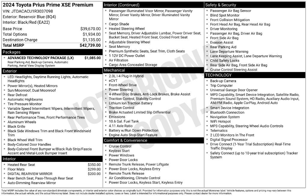 Used 2024 Toyota Prius Prime Premium w/ Advanced Technology Package FWD image 35