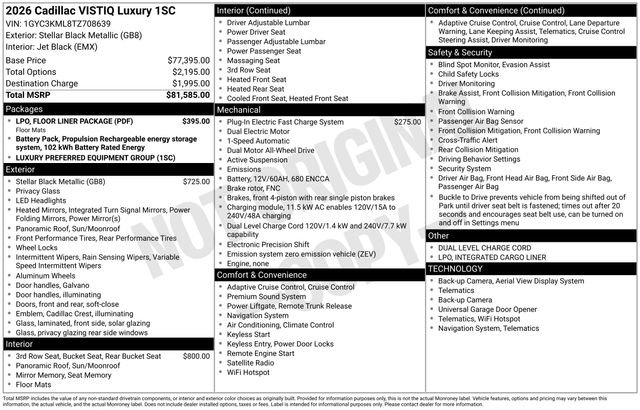 New 2026 Cadillac Vistiq Luxury w/ LPO, Floor Liner Package image 4