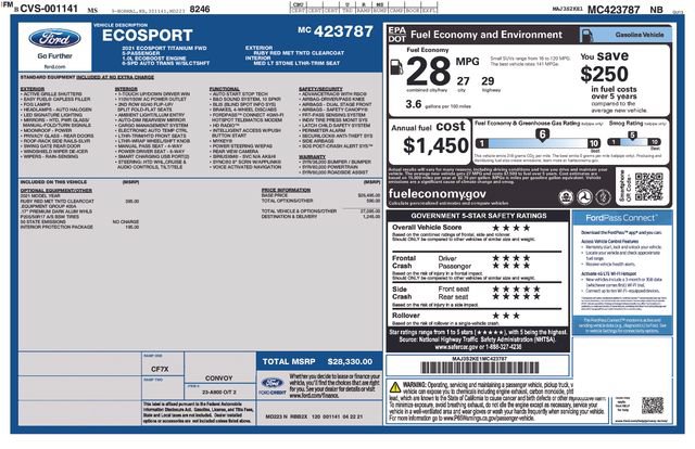 Certified 2021 Ford EcoSport Titanium w/ Interior Protection Package FWD image 39