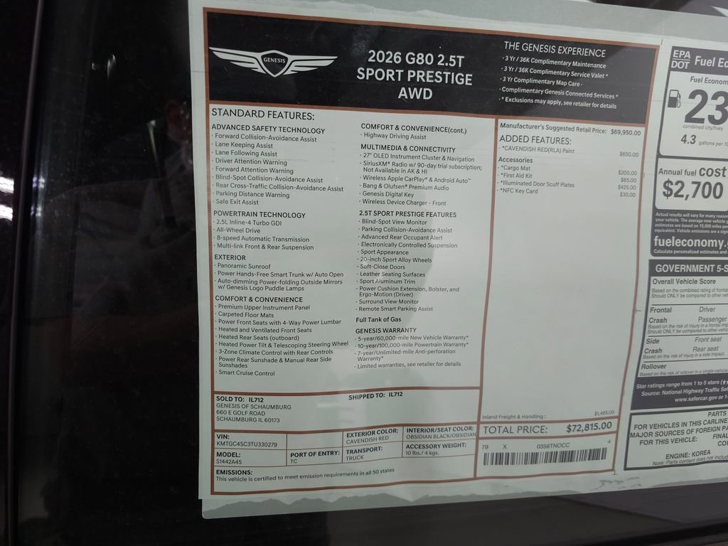 New 2026 Genesis G80 2.5T Sport Prestige AWD/4WD image 30