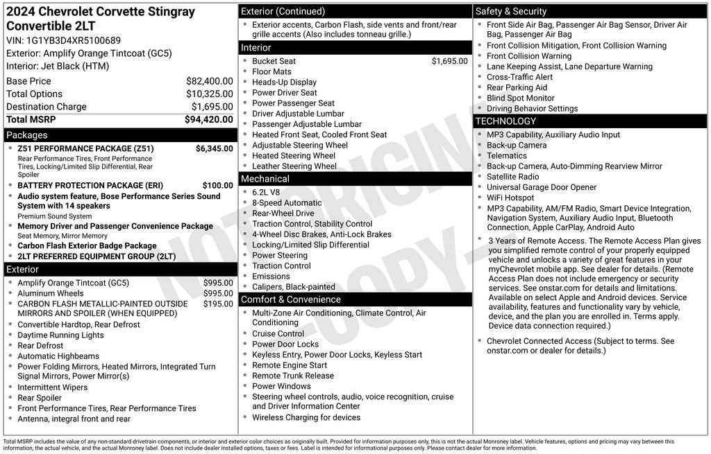 Used 2024 Chevrolet Corvette Stingray Preferred Conv w/ Z51 Performance Package RWD image 32