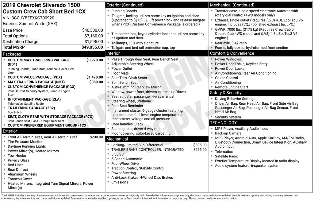 Used 2019 Chevrolet Silverado 1500 Custom w/ Custom Max Trailering Package AWD/4WD image 35