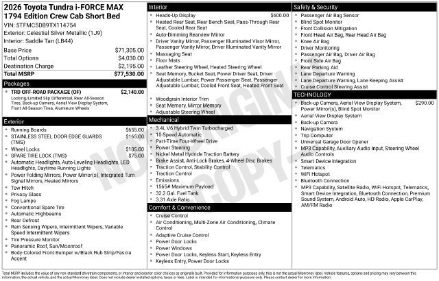 Certified 2026 Toyota Tundra 1794 Edition w/ TRD Off-Road Package AWD/4WD image 24