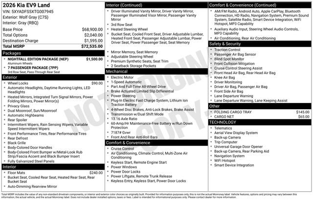 New 2026 Kia EV9 Land w/ Nightfall Edition Package image 9