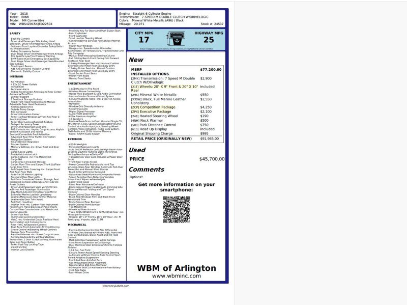 Used 2018 BMW M4 Convertible w/ Competition Package image 2