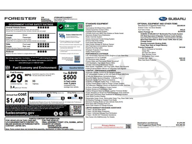 Used 2020 Subaru Forester Sport w/ Popular Package #2 AWD/4WD image 5