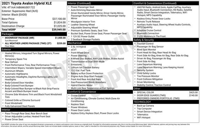 Used 2021 Toyota Avalon XLE w/ Moonroof Package FWD image 7