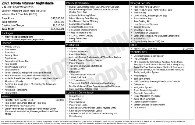 Used 2021 Toyota 4Runner Nightshade RWD image 2