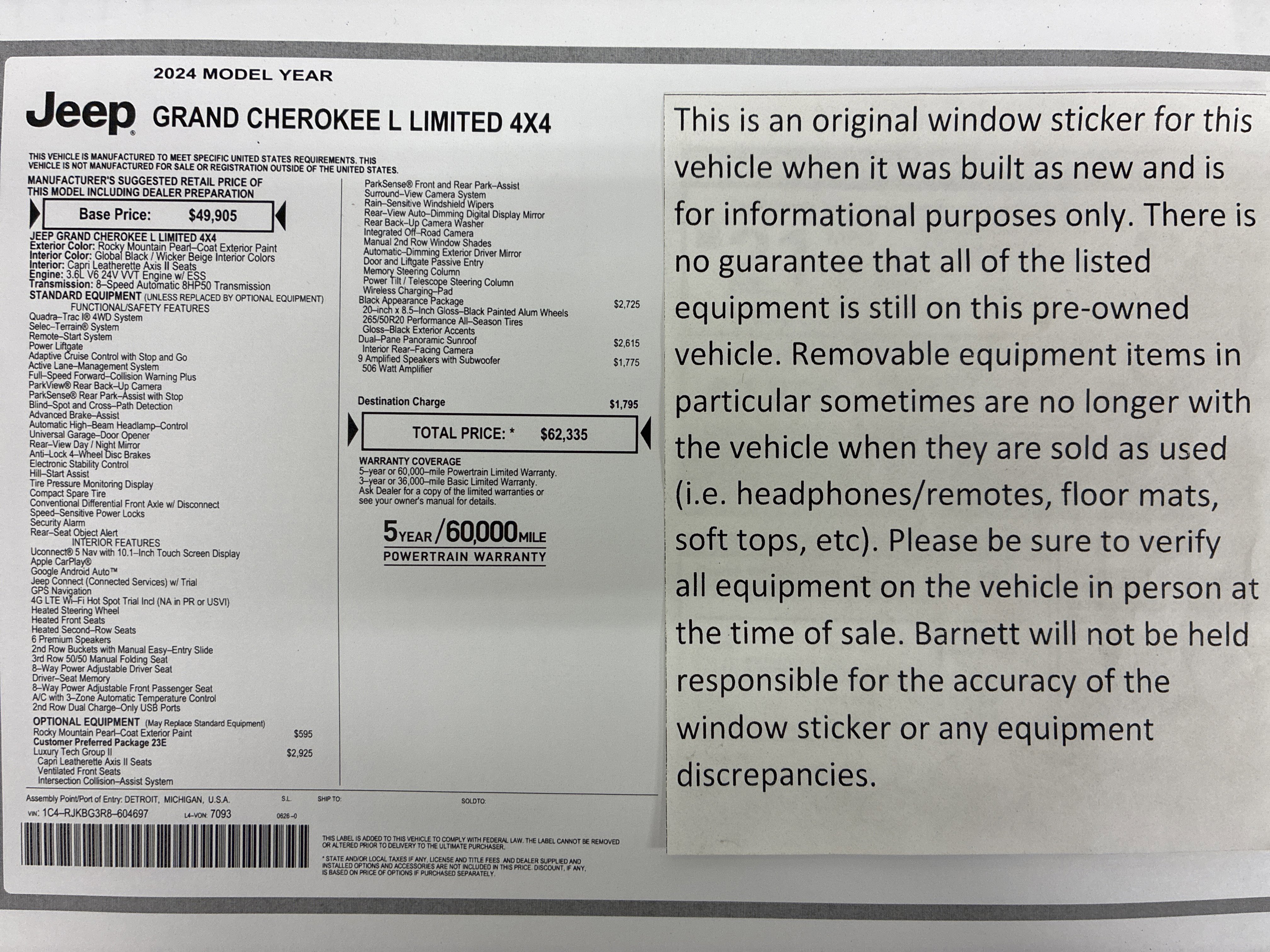 Certified 2024 Jeep Grand Cherokee L Limited w/ Luxury Tech Group II AWD/4WD image 2