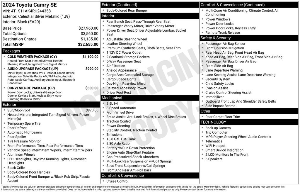 Used 2024 Toyota Camry SE w/ Cold Weather Package FWD image 42