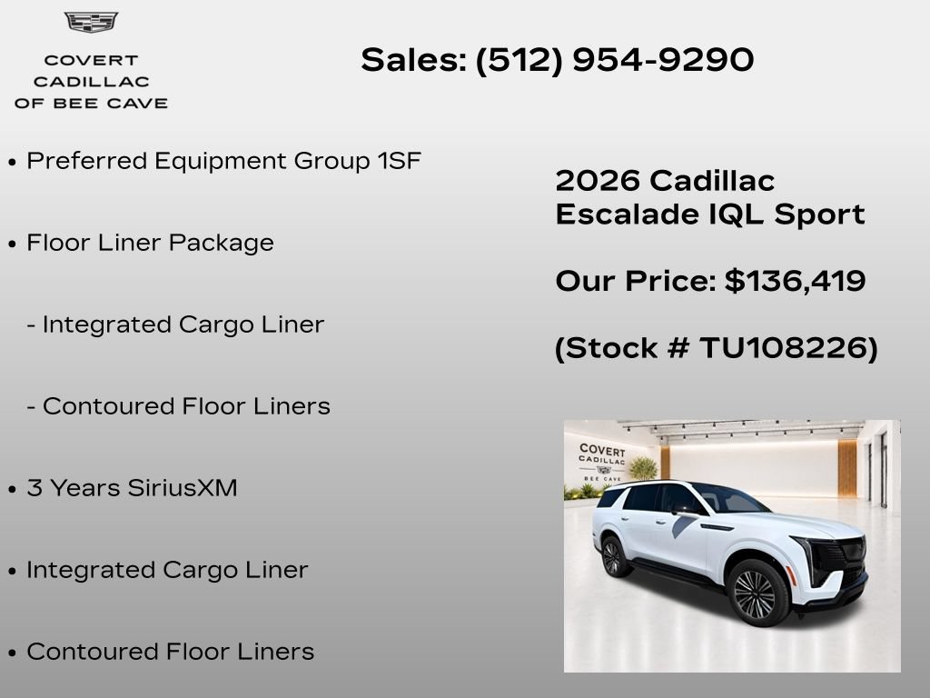 New 2026 Cadillac Escalade IQL Sport 1 w/ LPO, Floor Liner Package AWD/4WD image 7