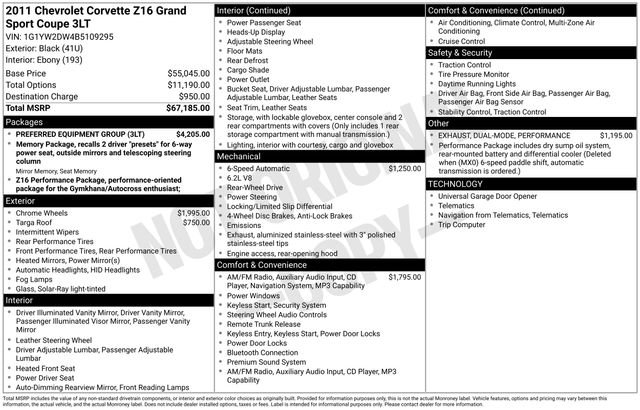 Used 2011 Chevrolet Corvette Grand Sport w/ Preferred Equipment Group RWD image 12