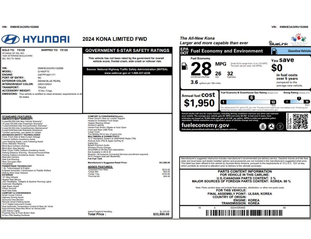 Used 2024 Hyundai Kona Limited FWD image 2