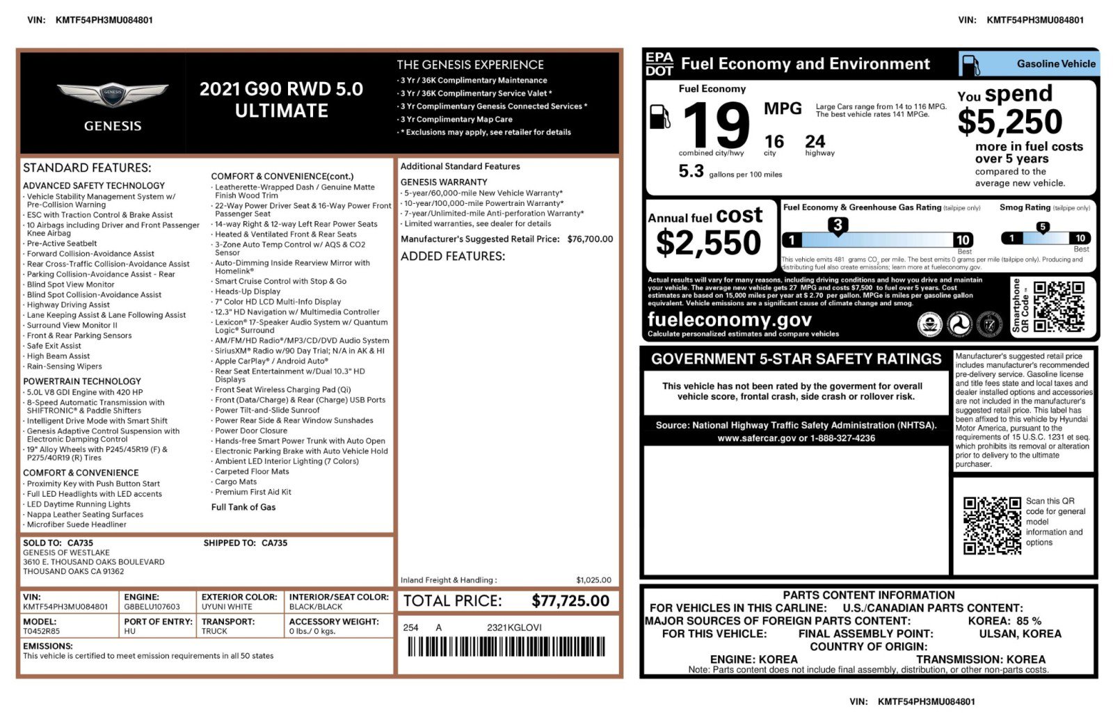 Used 2021 Genesis G90 5.0 Ultimate image 66