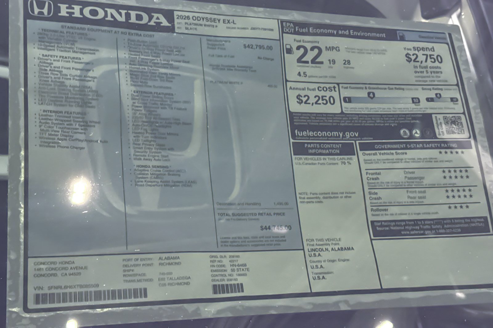 New 2026 Honda Odyssey EX-L image 33