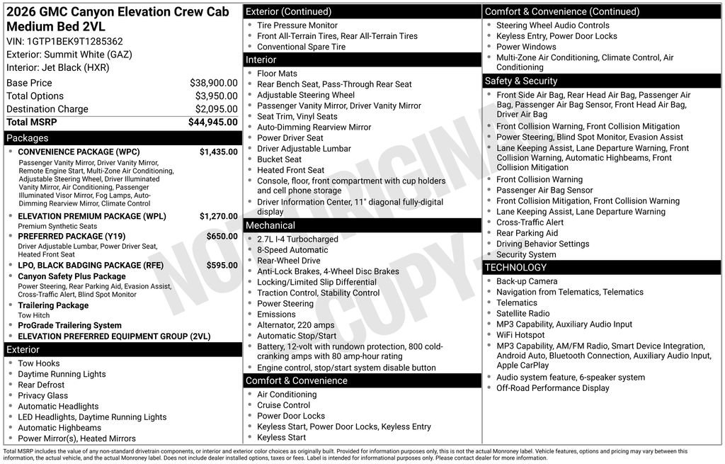 New 2026 GMC Canyon Elevation w/ Convenience Package RWD image 4