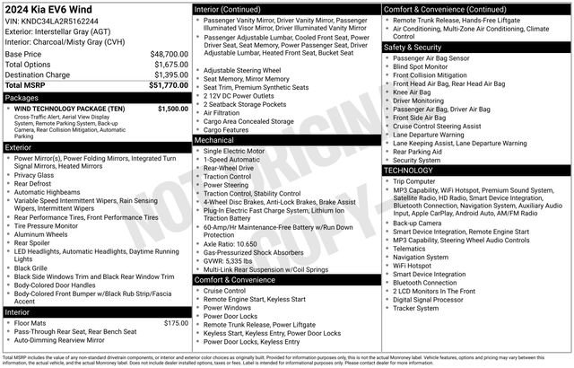 Used 2024 Kia EV6 Wind w/ Wind Technology Package RWD image 3
