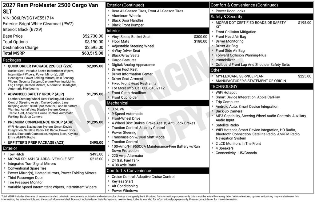 New 2027 RAM ProMaster 2500 w/ Quick Order Package 22G SLT FWD image 2