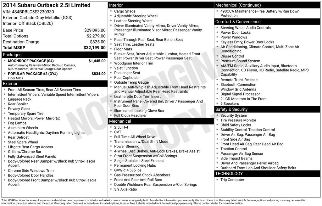 Used 2014 Subaru Outback 2.5i Limited w/ Moonroof Package image 23