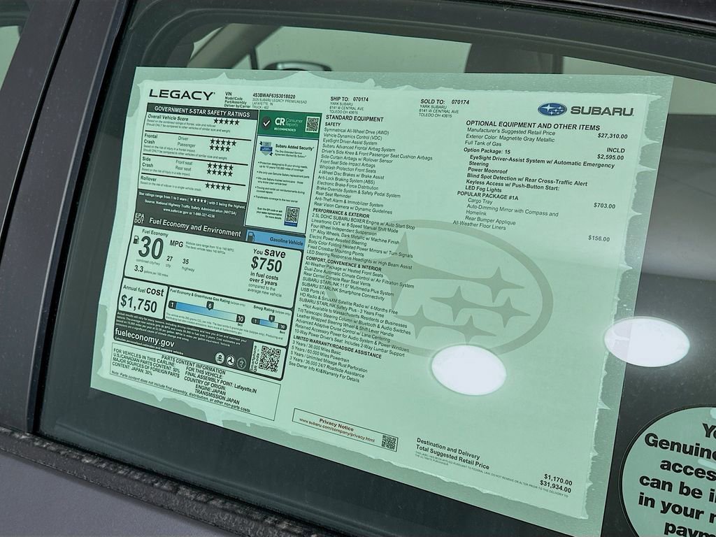 Used 2025 Subaru Legacy Premium w/ Popular Package #1A image 13
