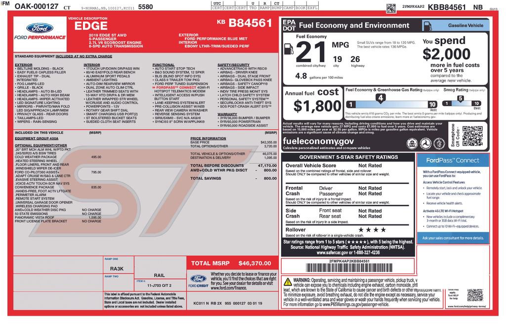 Used 2019 Ford Edge ST w/ Convenience Package AWD/4WD image 2