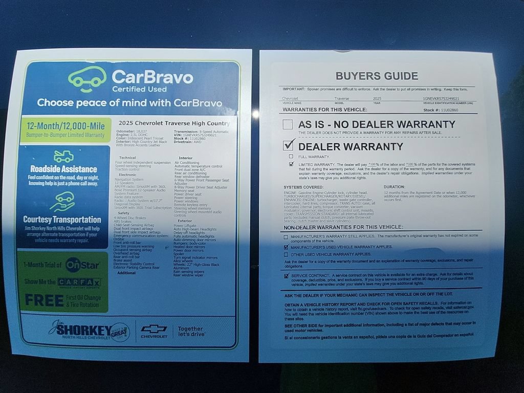Used 2025 Chevrolet Traverse High Country w/ LPO, Floor Liner Package AWD/4WD image 32