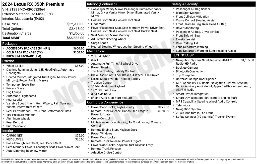Used 2024 Lexus RX 350h w/ Accessory Package (P1) AWD/4WD image 54