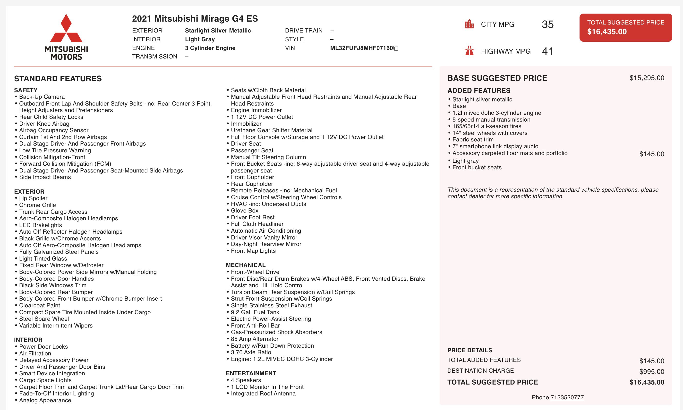 Used 2021 Mitsubishi Mirage G4 LE FWD image 4