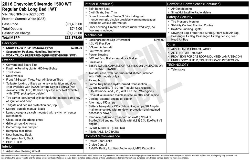 Used 2016 Chevrolet Silverado 1500 W/T w/ Snow Plow Prep Package AWD/4WD image 11