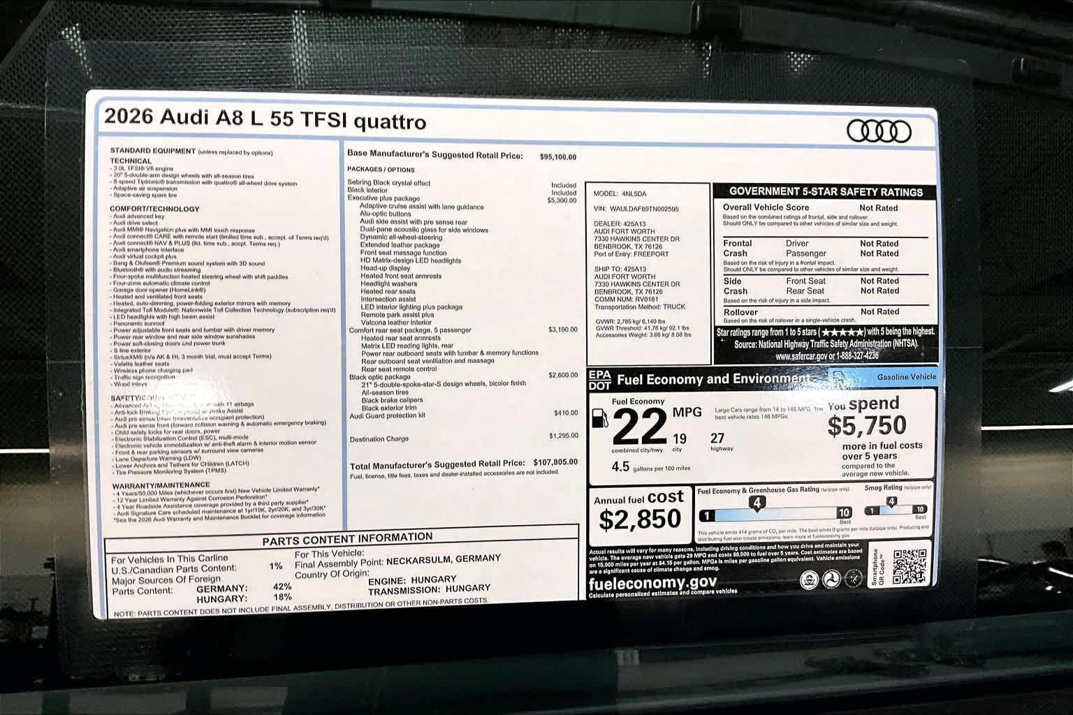 New 2026 Audi A8 L 3.0T AWD/4WD image 16