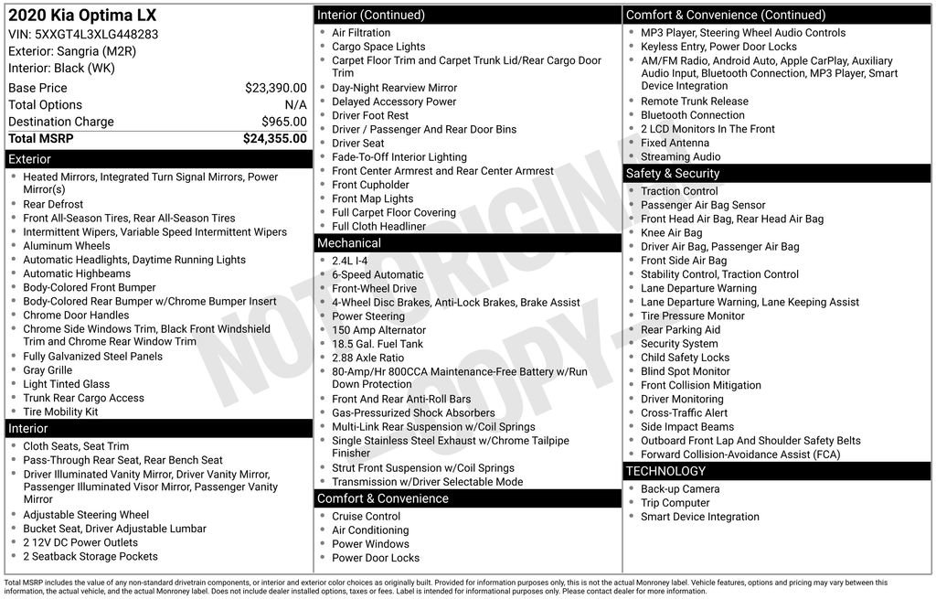 Used 2020 Kia Optima LX image 54