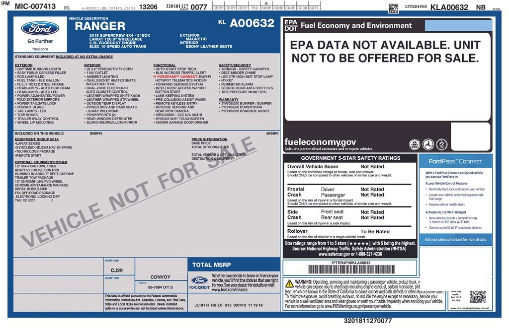 Used 2019 Ford Ranger Lariat w/ Equipment Group 501A Mid image 10