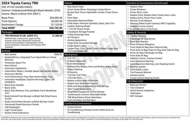 Used 2024 Toyota Camry TRD w/ TRD Package w/JBL Audio FWD image 9