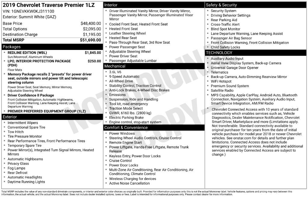 Used 2019 Chevrolet Traverse Premier w/ Redline Edition AWD/4WD image 12