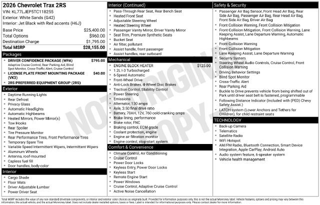 New 2026 Chevrolet Trax RS w/ Driver Confidence Package FWD image 6